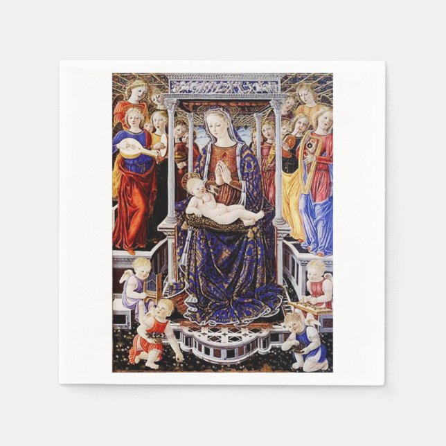 Serviette En Papier Vierge et enfant avec Ange musicale (Devant)