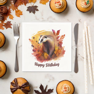 Serviette En Papier Vies d'automne Badger - Anniversaire