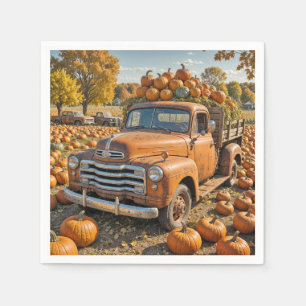 Serviette En Papier Vieux Camion Rempli De Citrouilles