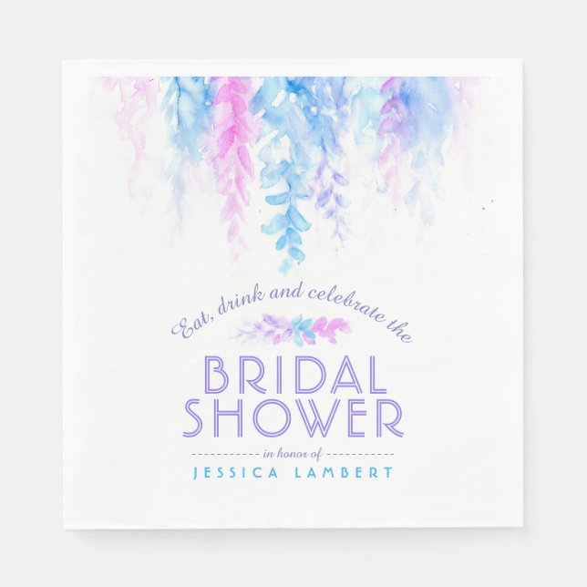 Serviette En Papier Vigne d'aquarelle fleurie bleu violet douche nupti (Devant)