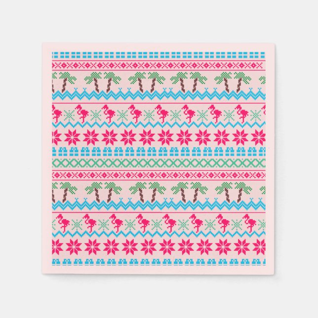 Serviette En Papier Vilain pull de Noël Flamant rose Tropical (Devant)