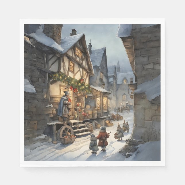 Serviette En Papier Village de Noël Watercolor (Devant)