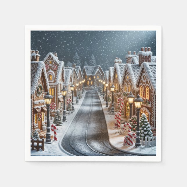 Serviette En Papier Village de pain d'épices de Noël (Devant)