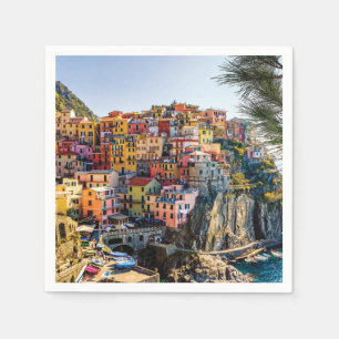 Serviette En Papier Village pittoresque, Cinque Terre, Ligurie, Italie