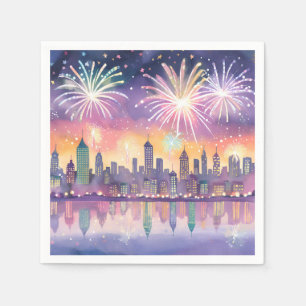 Serviette En Papier Ville de feux d'artifice colorés aquarelle Nouve