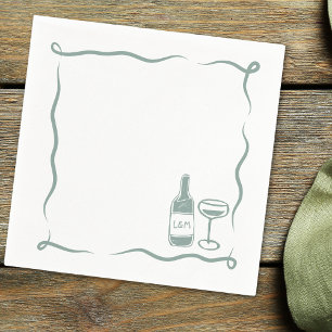 Serviette En Papier Vin à main de Whimsical Mariage Chic Sage Vert