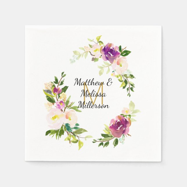 Serviette En Papier Vin de Bourgogne et Mariage d'aquarelle rose (Devant)