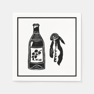 Serviette En Papier Vin Linocut Cocktail Party Napkins