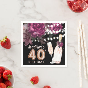 Serviette En Papier Vin noir Luxe 40e anniversaire Personnalisé