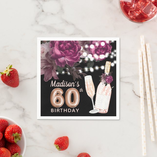 Serviette En Papier Vin noir Luxe 60e anniversaire Personnalisé (En situation)