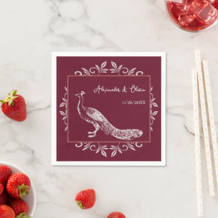 Serviette En Papier Vin Peacock Fête des mariées fleurie serviettes