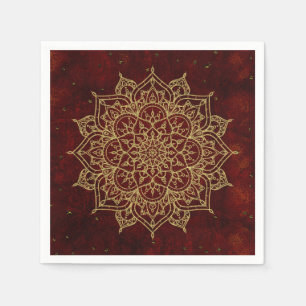 Serviette En Papier Vin profond Rouge Mandala & Gold Glam Moderne Chic