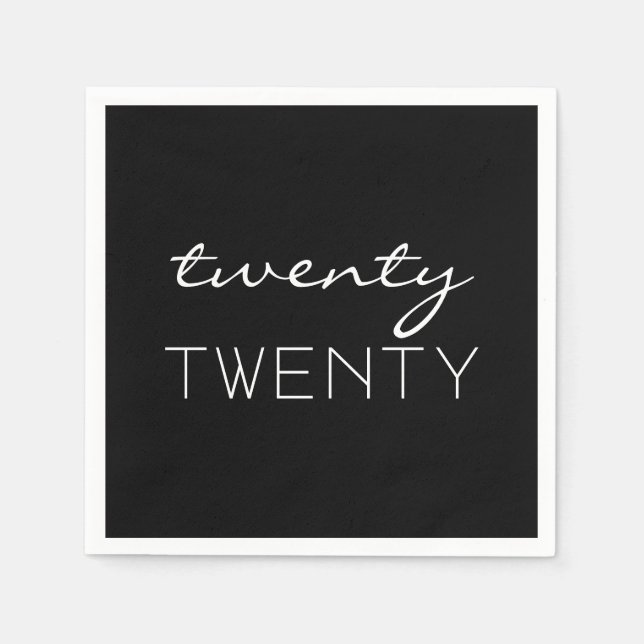 Serviette En Papier Vingt-vingt élégantes typographie noir et blanc (Devant)