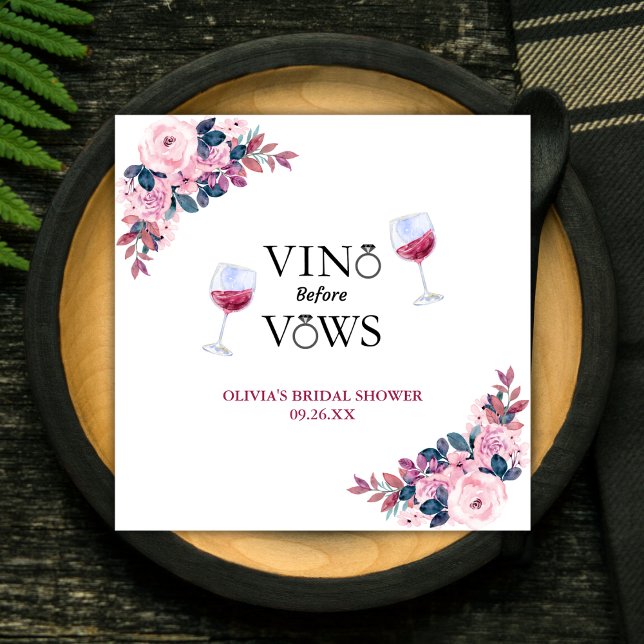 Serviette En Papier Vino Before Vows Floral WinFête des mariées (Vino Before Vows Floral Wine Bridal Shower Napkins )