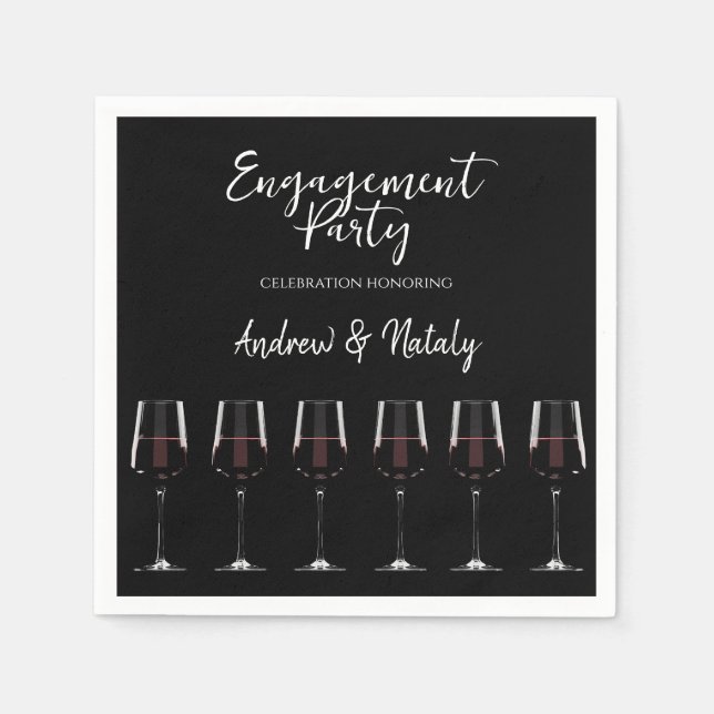 Serviette En Papier Vins avec vin rouge sur noir (Devant)