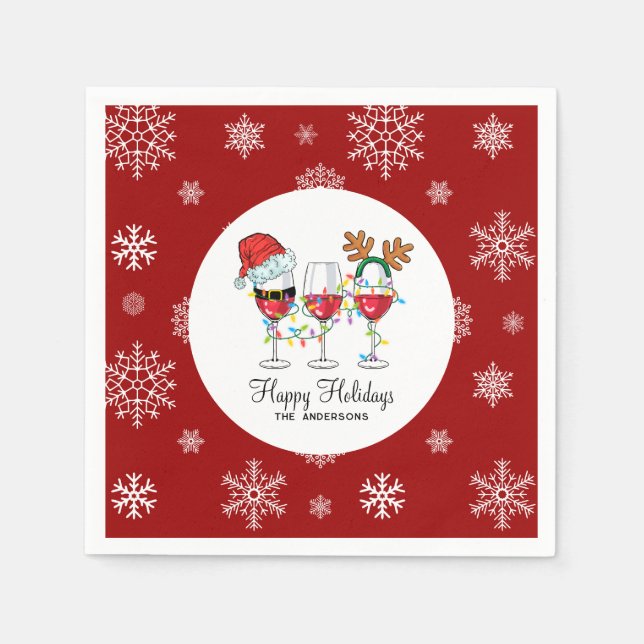 Serviette En Papier Vins de Noël Festive Rouge Lunettes Illustrations (Devant)