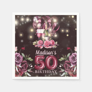 Serviette En Papier Vins et ballons 50e anniversaire Personnalisé