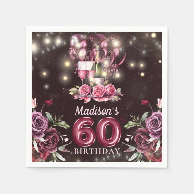 Serviette En Papier Vins et ballons 60e anniversaire Personnalisé (Devant)
