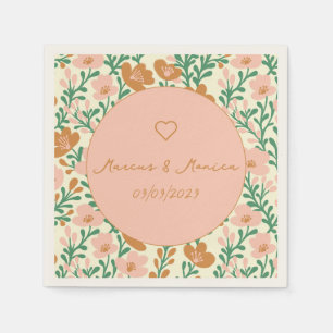 Serviette En Papier Vins fleurs sauvages Rose Vert Élégant Mariage Per