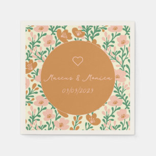 Serviette En Papier Vins fleurs sauvages Rose Vert Élégant Mariage Per