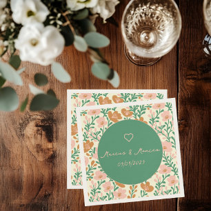 Serviette En Papier Vins fleurs sauvages Rose Vert Élégant Mariage Per