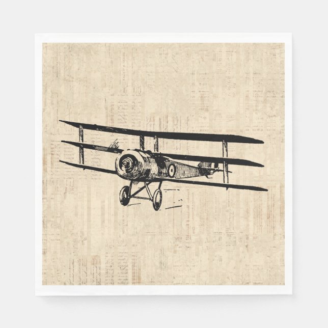 Serviette En Papier Vintage Airplane Old Antique Plane Illustration (Devant)