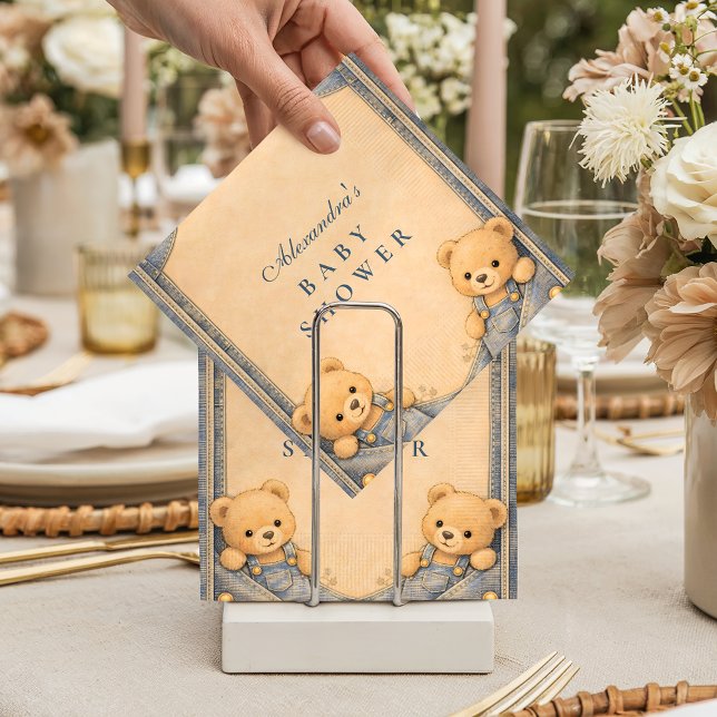 Serviette En Papier Vintage Blue Jeans Teddy Baby Shower (Créateur téléchargé)