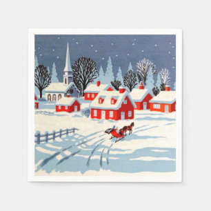 Serviette En Papier Vintage Christma Holiday Church Hivernal Cheval de