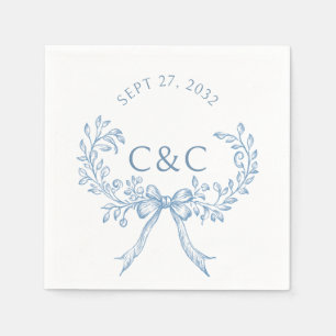 Serviette En Papier Vintage Dusty Blue Floral Coquette Monogramme