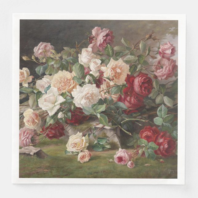 Serviette En Papier Vintage E. Hariel Rose Still Life (Devant)