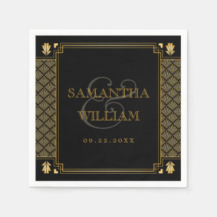 Serviette En Papier Vintage élégant Art Déco Black Gold Mariage
