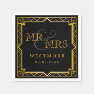 Serviette En Papier Vintage élégant Art Déco Black Gold Mariage