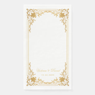 Serviette En Papier Vintage Faux Gold Mariage Antique Élégant Script