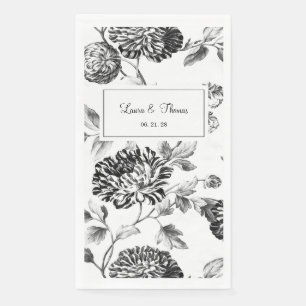 Serviette En Papier Vintage Floral noir et blanc 2 Mariage
