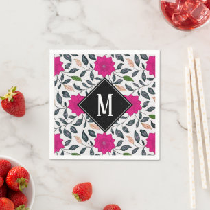 Serviette En Papier Vintage Floral Pink Poppy Motif Monogramme