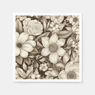 Serviette En Papier Vintage Floral Sepia Motif (7)