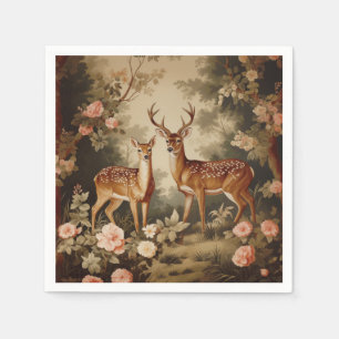 Serviette En Papier Vintage Forêt Florale Cerf