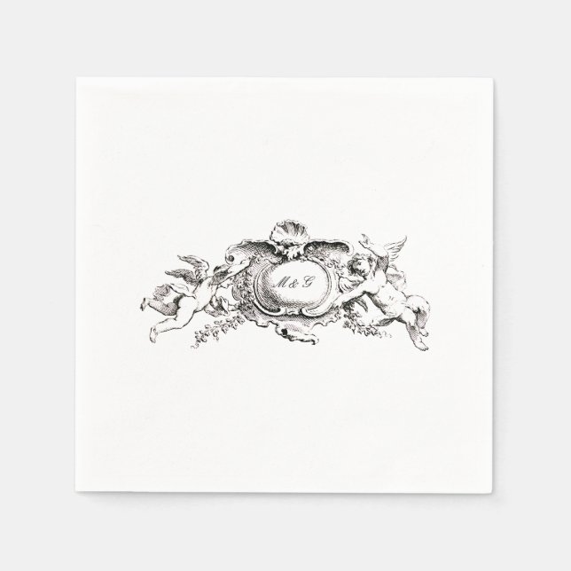 Serviette En Papier Vintage frontière baroque Rococo avec les coeurs (Devant)