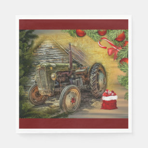 Serviette En Papier Vintage Green Tractor Grange Noël