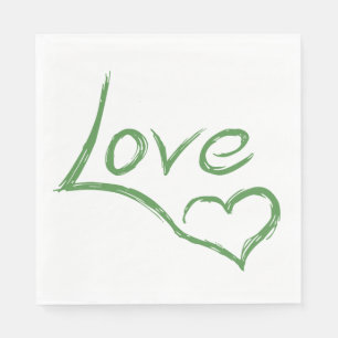 Serviette En Papier Vintage Love Green Heart Party Mariage Typographie