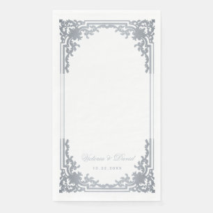 Serviette En Papier Vintage Mariage Faux Silver Grey Élégant Script