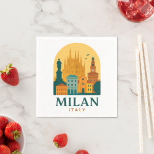 Serviette En Papier Vintage Milan Italie Voyage Duomo rétro