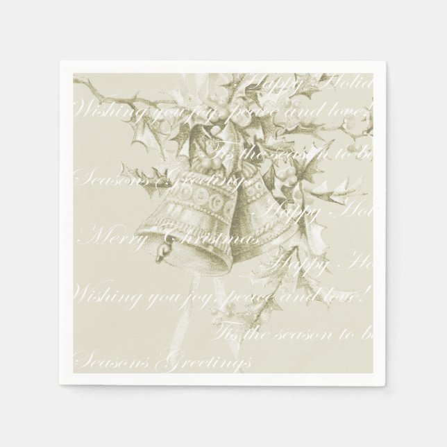 Serviette En Papier Vintage Noël cloches neutres (Devant)