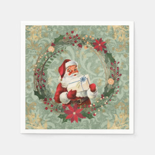 Serviette En Papier Vintage Noël Père Noël et couronne