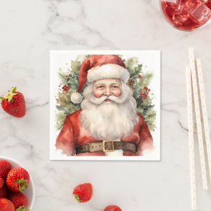 Serviette En Papier Vintage Noël Père Noël Souriant