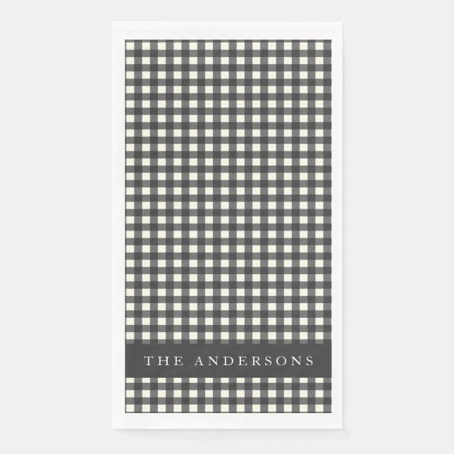 Serviette En Papier Vintage Noir et blanc En vichy Plaid Personnalisé (Devant)