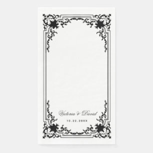 Serviette En Papier Vintage noir et blanc Mariage Élégant Script