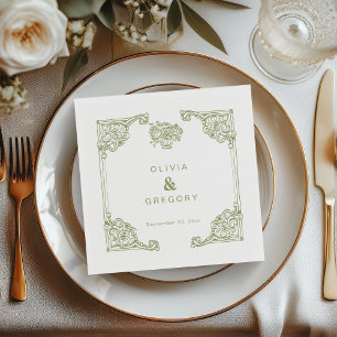 Serviette En Papier Vintage Olive Green Antique Frame Mariage