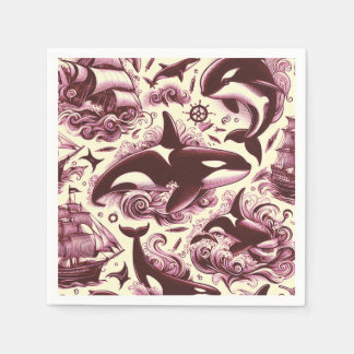 Serviette En Papier Vintage Orca Nautique Sans Mer
