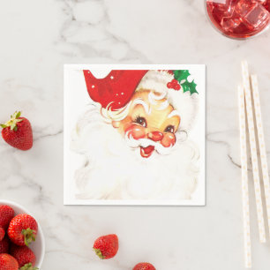 Serviette En Papier Vintage Retro Jolly Vieux Noël du Père Noël